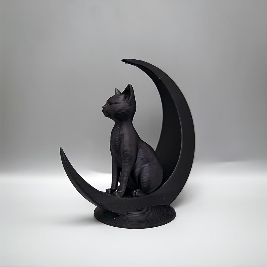 1‑Pack 3D‑Printed Minimalist Cat‑on‑Moon Figurine, Creative Desktop & Garden Ornament, Modern Home Decor, Birthday and Holiday G