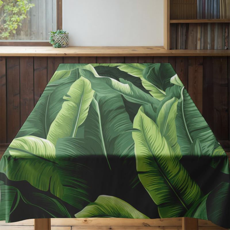 Banana Leaf Print Tablecloth Green Floral Design Decorative Home Dining Mat for Kitchen Easy Wash Waterproof Rectangular Table L
