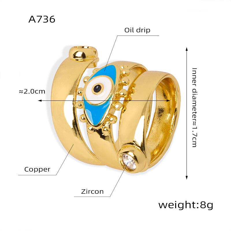 Women's 14K Gold Geometric Ring with Zirconia Devil's Eye for Index Finger - Trendy Spring Design