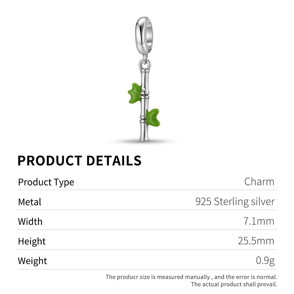 Cute Green Bamboo Pendant Real 925 Sterling Silver Plant Charm Beads for Women Charm Bracelet Necklace Jewelry Making Fashion