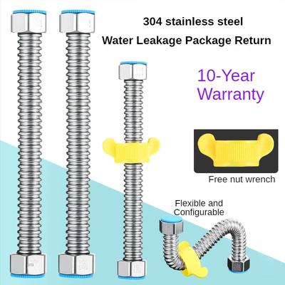 Manguera de fontanería tejida de acero inoxidable 304 para lavabo y WC de 1/2", tuberías corrugadas de conexión para calentador de baño con llave de tubería