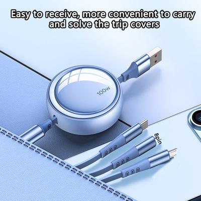 Cablu de încărcare 3-în-1 Telescopic Anti-înfășurare Încărcare rapidă Usb/8 Tip C/Micro Pin retractabil Ajustare în 5 trepte Cablu de încărcare