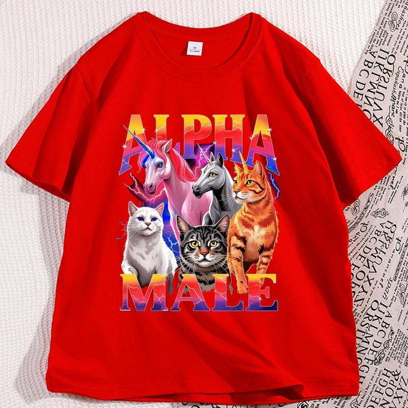 

Alpha Meme Humor Tshirts Man Cotton Short Sleeve High Quality Tshirt Casual Cat Unicorn Graphic T Shirts Loose Animals Printed S
