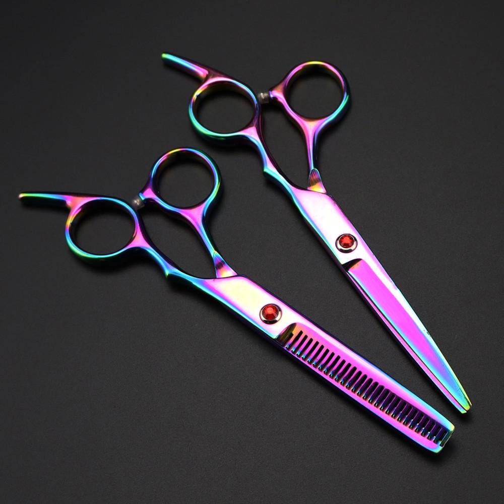 Professional 6 '' Scissor Red Gem Hair Cutting Scissors Haircut Thinning Barber Tools Cut Shears Hairdresser Scissors