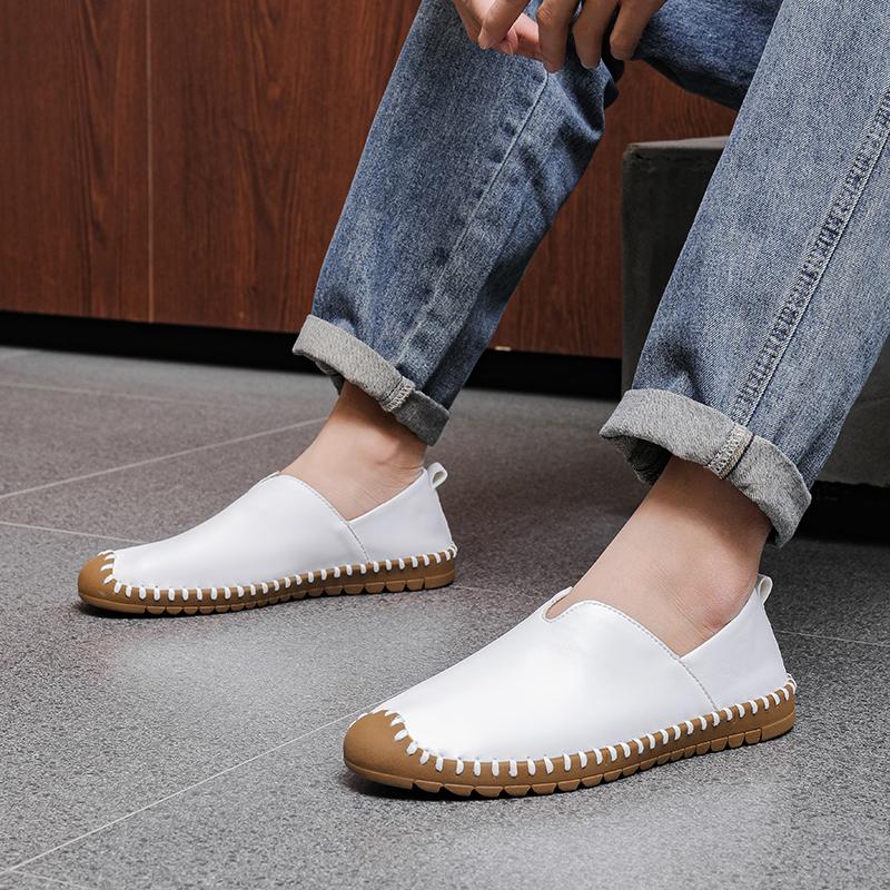 New Arrival Vintage Fashion Men's White Black Patent Leather Casual Shoes Male Handmade Comfort Loafers Zapatos Hombre