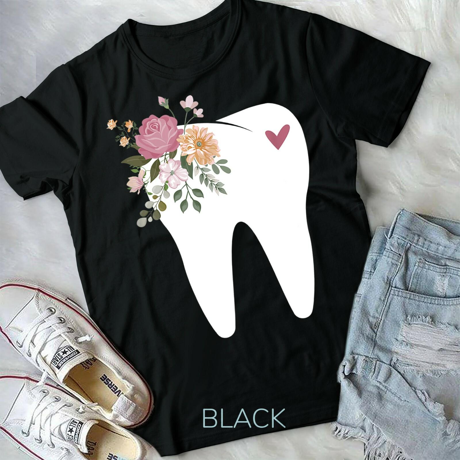 Dentist Dental Assistant Oral Hygienist Tooth Flower T-shirt Unisex T-shirt S