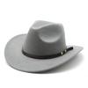 New Unisex Vintage Western Cowboy Cowgirl Felt Hat With Punk Belt Winter Autumn Panama Imitation Wool Jazz Cap