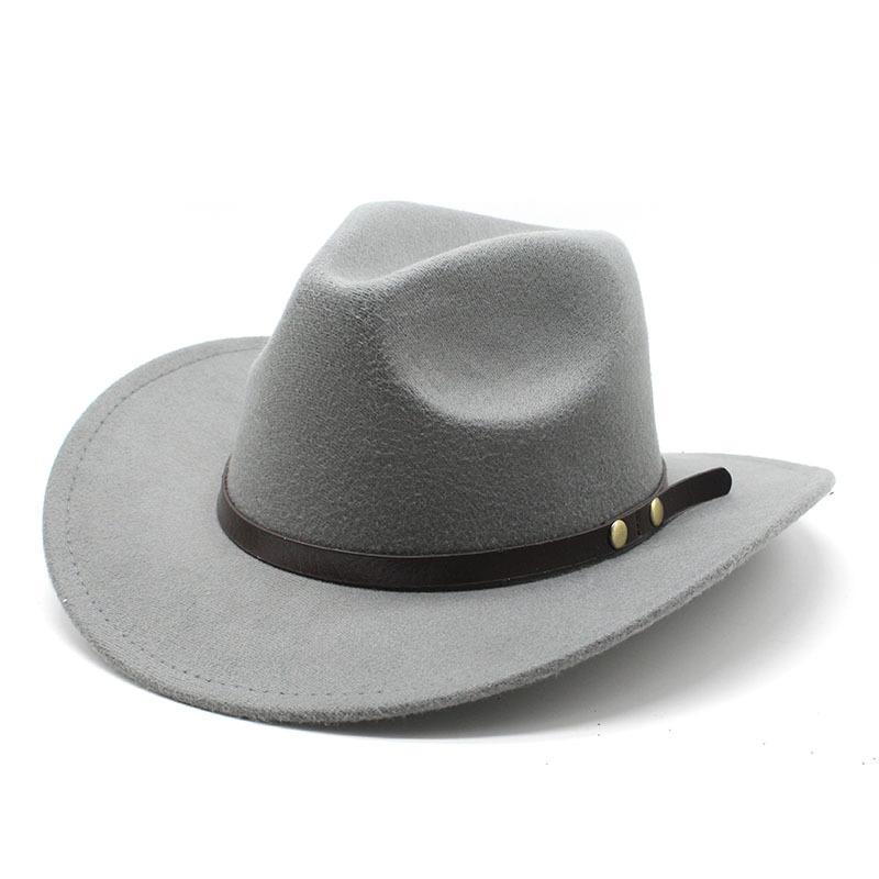 New Unisex Vintage Western Cowboy Cowgirl Felt Hat With Punk Belt Winter Autumn Panama Imitation Wool Jazz Cap