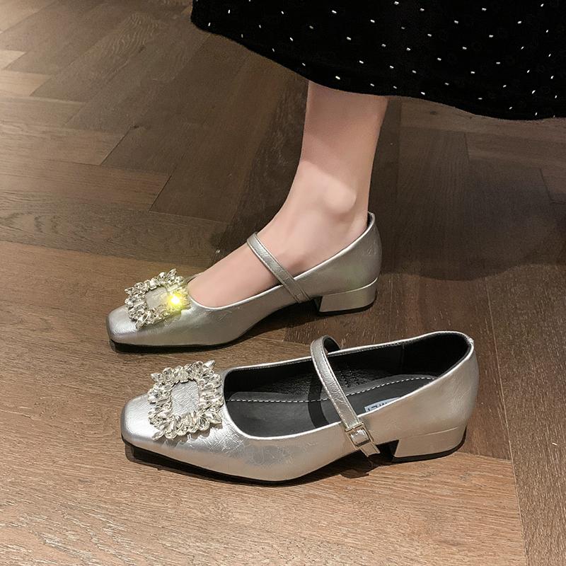 Shoes Woman Flats Buckle Crystal Dress New Rhinestone Summer On Heels Spring Mary Janes High Buckle Shoes Woman Flats Crystal