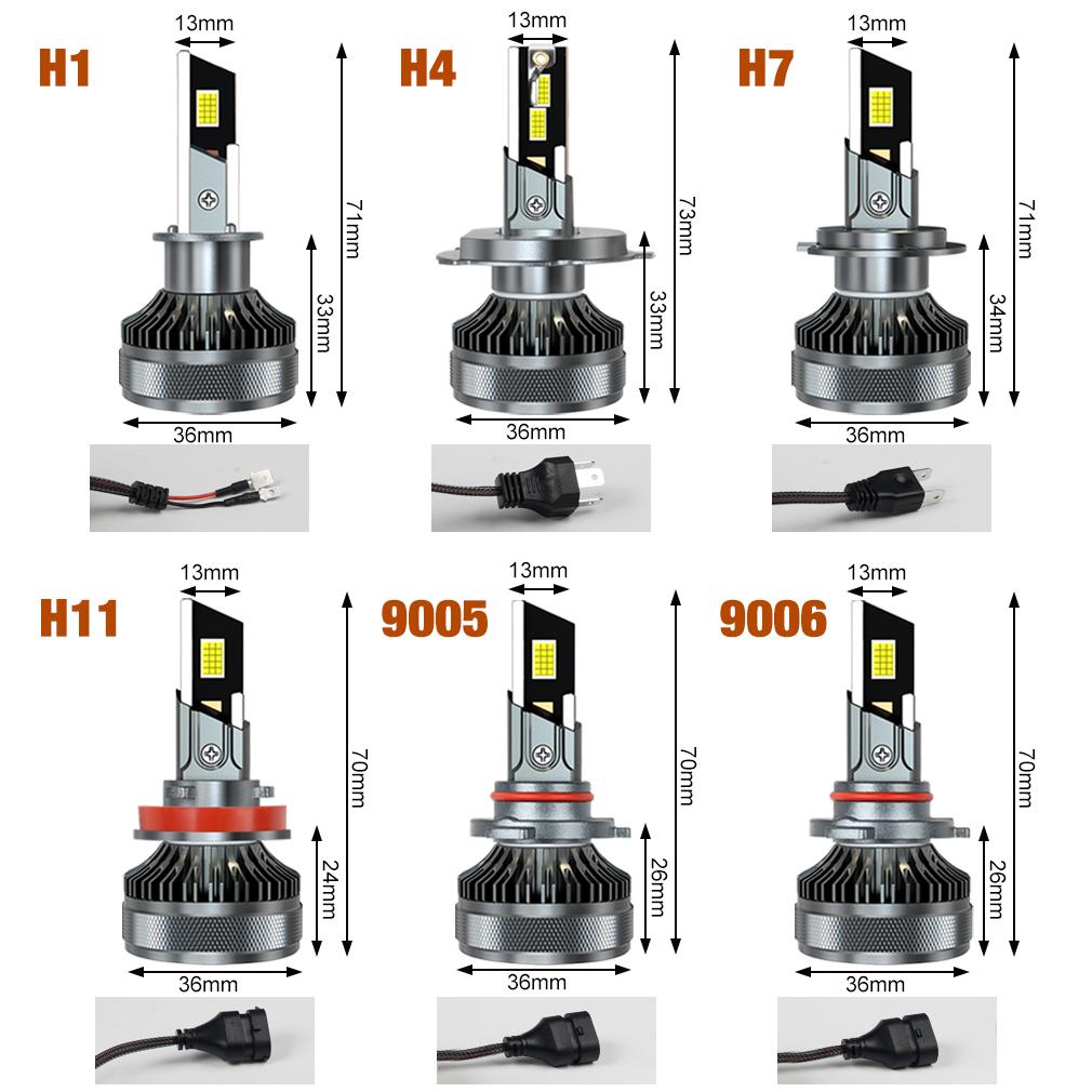 2 stk H7 H4 LED Canbus Bilfrontlyspærer 200W 50000LM H1 H8 H9 HB3 9005 HB4 9006 H11 LED-pære 4 Kobberrør Auto Turbo Lampe for VW Ford 6500K