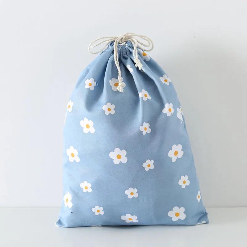 

Cotton Linen Drawstring Bag Flower Plants Printed Christmas Gift Candy Coin Key Storage Pouch Travel Cosmetic Jewelry Organizer 13x15cm
