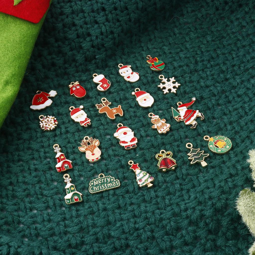 10 PCs Cartoon Christmas Charms Enamel Snowman Santa Claus Gold Color Metal Pendants For DIY Making Necklace Jewelry Findings