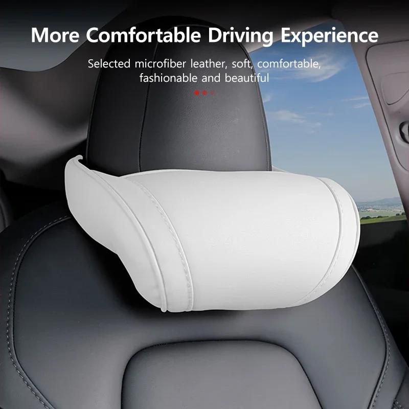 Car Neck Pillow Both Side Pu Leather Headrest Pillow Automobile Seat Neck Rest Seat Head Support Pillow Used For Tesla Model Y 3