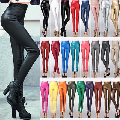 Women Autumn Leggings Velvet Trousers Skinny Pencil Pant Fashion High Waist PU Leather Pants