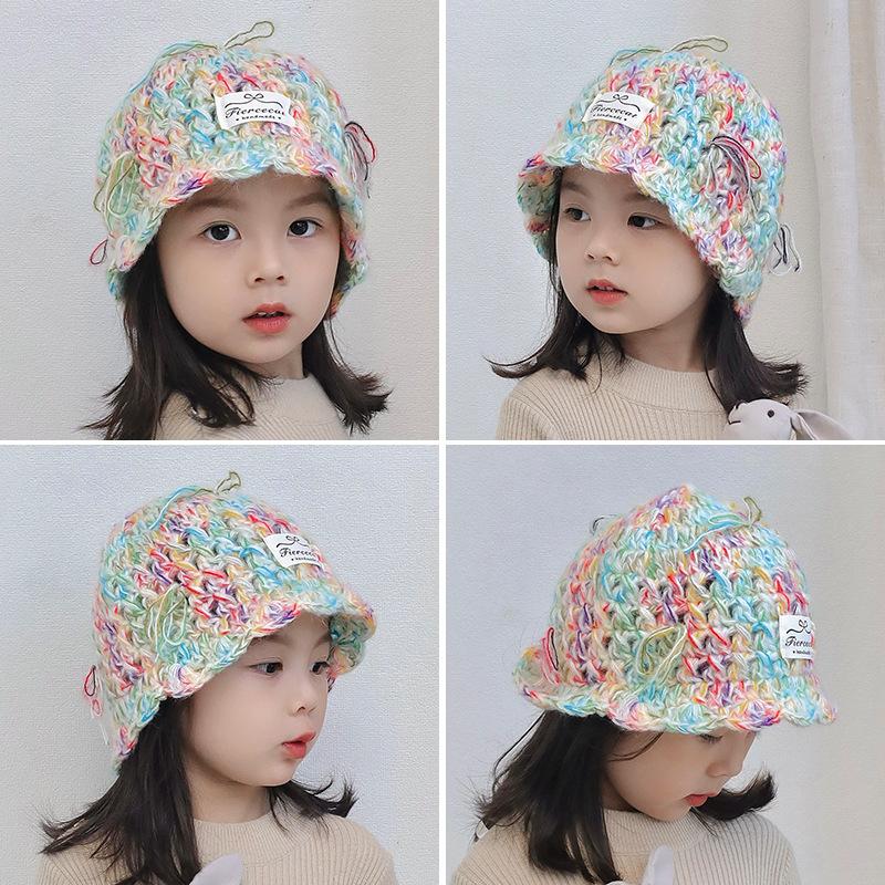 Children's Hats Autumn and Winter Colorful Handmade Girls' Knitted Wool Pullover Hats Baby Baotou Hats Windproof Ear Protection Hats