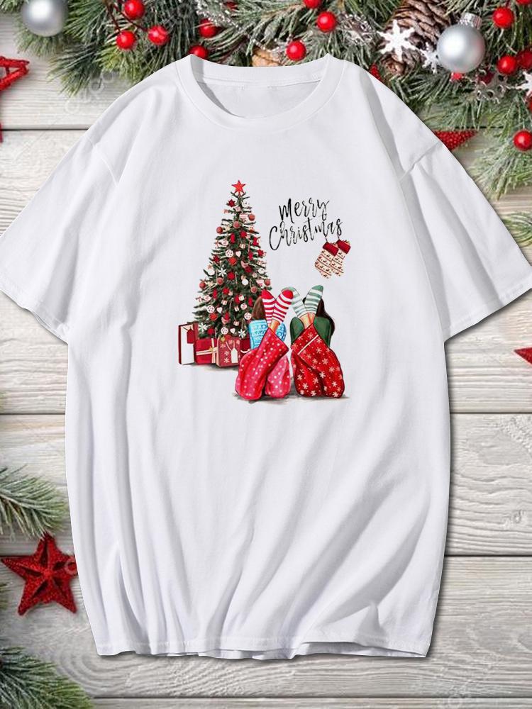 2025 Merry Christmas Women Holiday Fashion T Shirt Trend Graphic T-Shirts Holiday Tshirt New Year O-Neck Cartoon Top Xmas Gifts