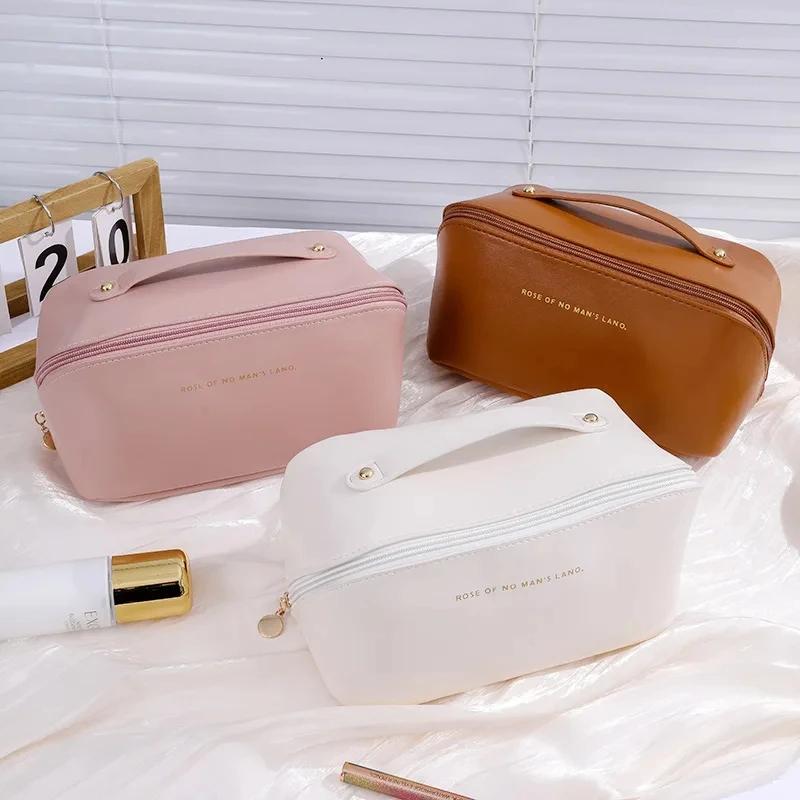 Mens Business Travel Bag Zipper Makeup Bags PU Leather Travel Toiletry Bag Cosmetics Organizer Storage Pouch Large Capacity