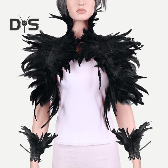 1 комплект поддельный воротник с кольцом на запястье готический стиль перьевая шаль — фото 6
