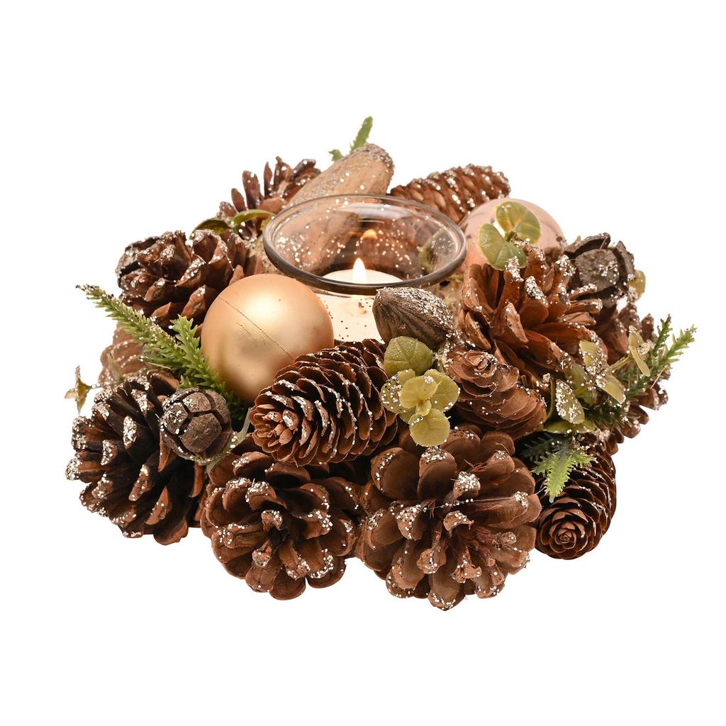 Gold Glitter Pinecone Candleholder with 1 Glass