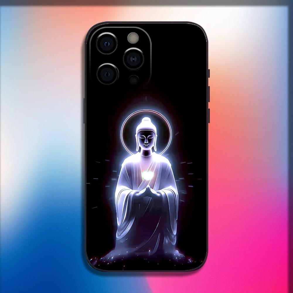 Buddha-Kunstmuster Handyhülle Für iPhone 16,15,14,13,12,11,Pro,X,XS,Max,XR,Plus,Mini Weiche Schwarze Hülle