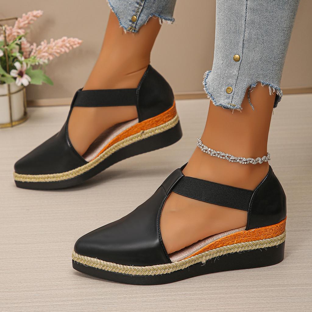 Fashion Women Closed Toe Wedge Sandals Summer Fashion Buckle Strap Solid Color Pointed Toe Elegant Comfortable Sandals for Women
