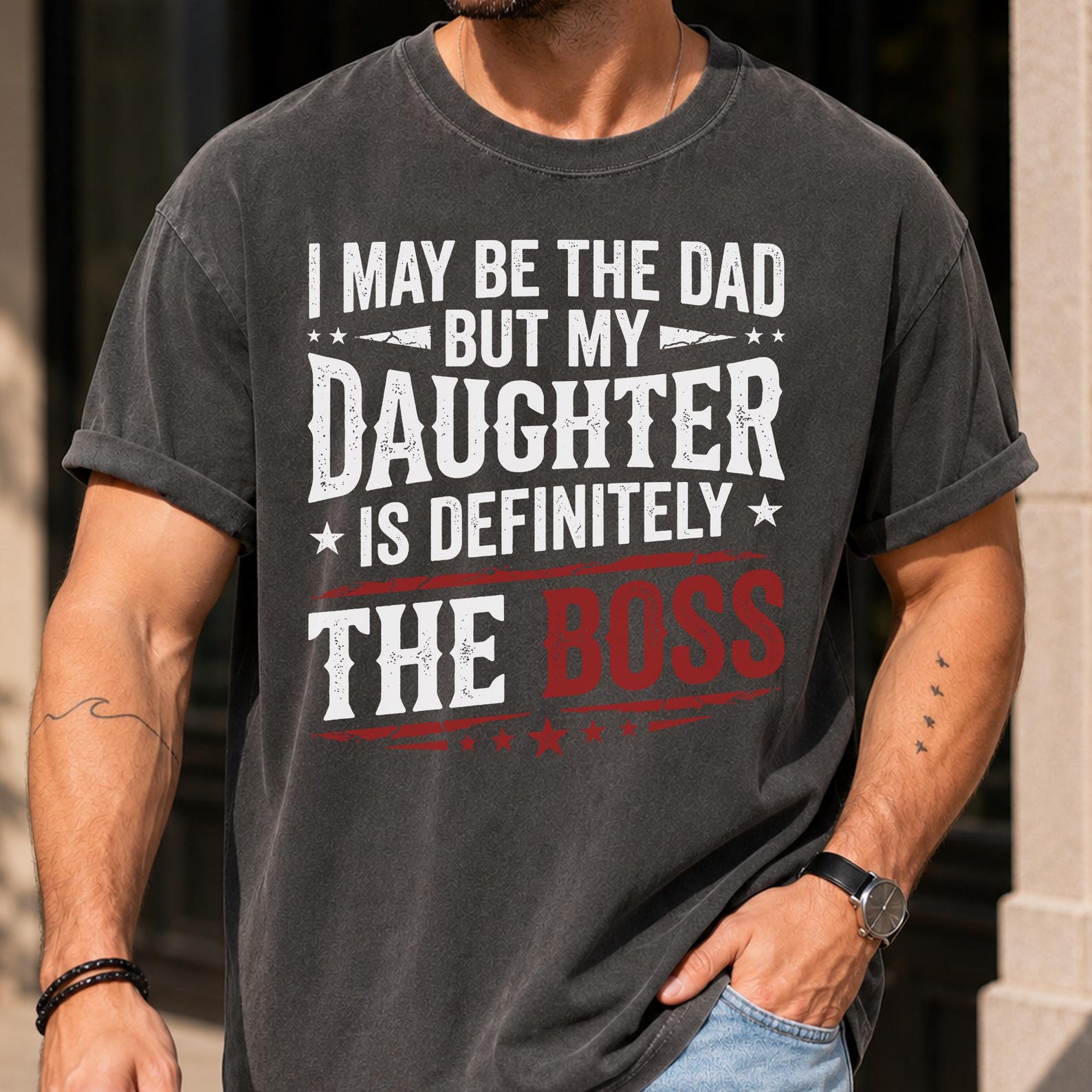 Girl Dad Shirt, Funny Daughter Dad T-Shirt, My Daughter Is The Boss Tee, Father Daughter Gift, Dad Birthday Gift, Fathers Day Tee M