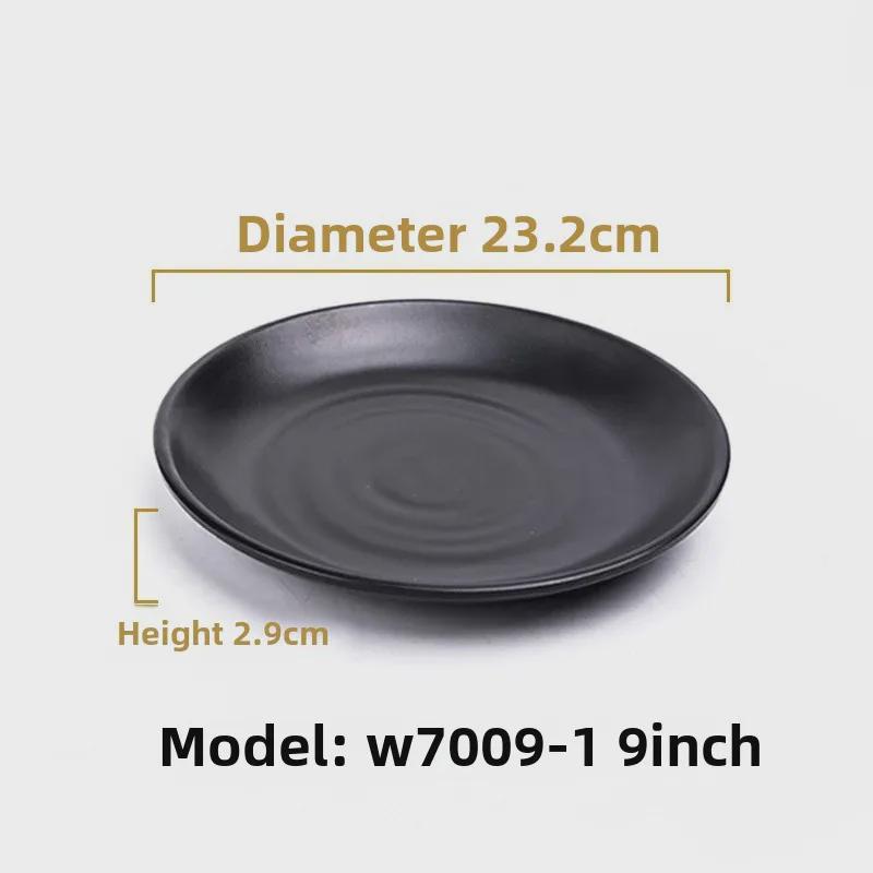 Melamine Black Tableware: Imitation Porcelain Plate for Cold Dishes, BBQ, Hot Pot, and Commercial Use.
