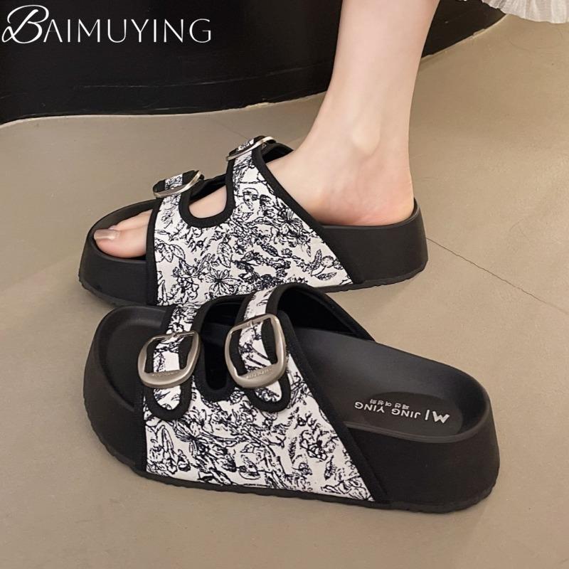 Fashion Women Open Toe Slippers Heeled Sandals Platform Casual Shoes 2025 Fashion Comfort Walking Summer Slides Shallow Woman Zapatillas