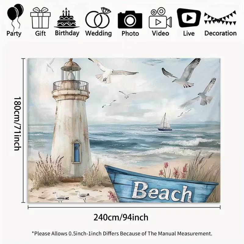 2D Flat Printing Rustic Lighthouse Beach Backdrop "Beach" Sign Nautical Background