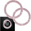 2 Pack Car Engine Start Stop Decoration Ring Pink, Crystal Decorative Ring Sticker Car Interior Accessories for Women, Automotive Pushbutton Switches