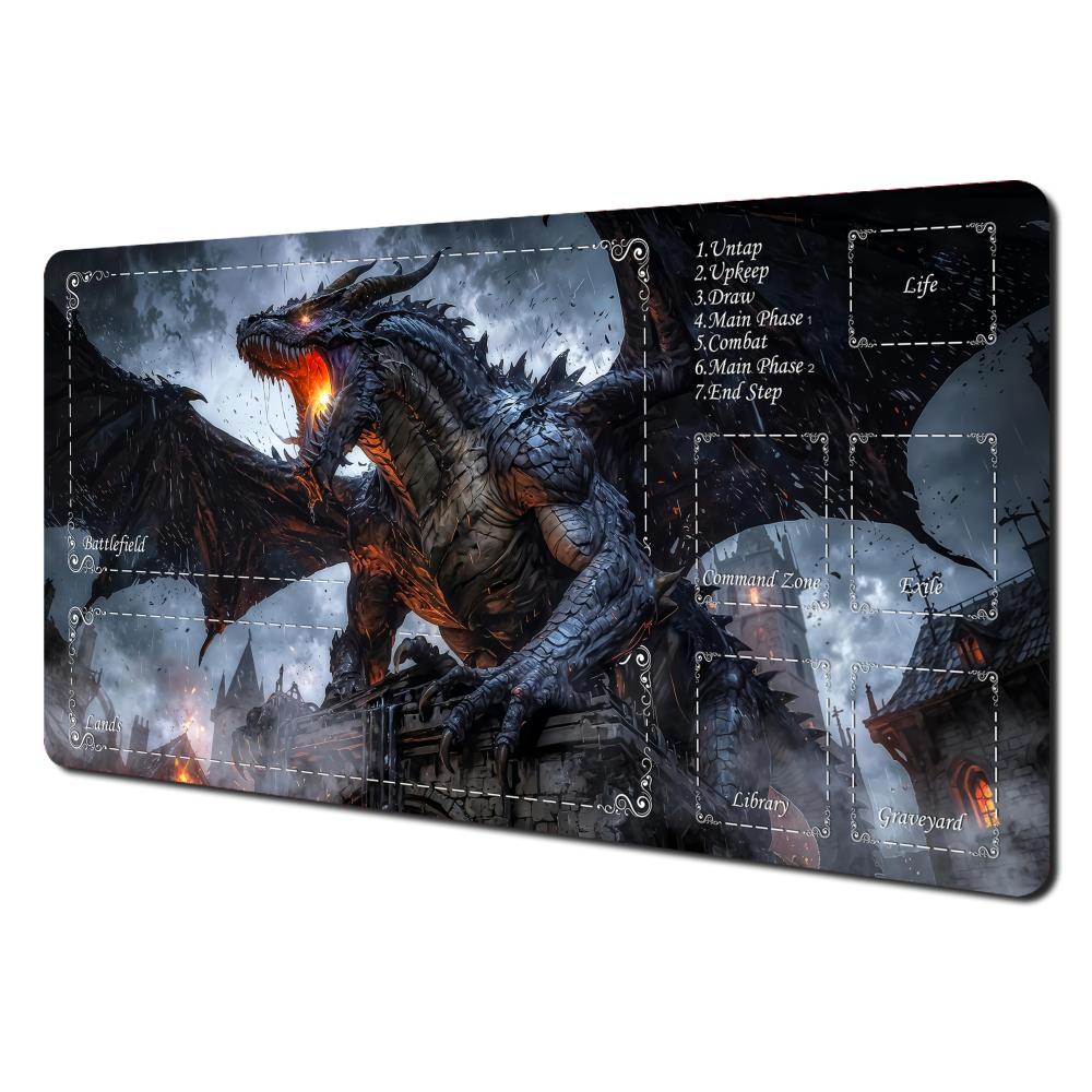 Purple Rose Galaxy Dragon MTG Playmat AntiSlip Stain Resistant Fantasy Gaming Desk Mat for TCG Players