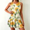 Sleeveless Tank Dress with Sunflower Print Casual Round Neck A Line Mini Dress for Women Summer Beachwear