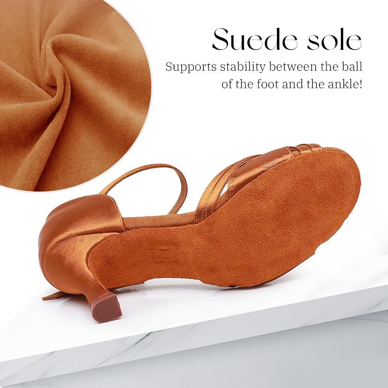 Women's Latin Satin Professional Salsa Bachata Ballroom Standard Dance Shoes Performance Shoes 7.5 Cm Heel