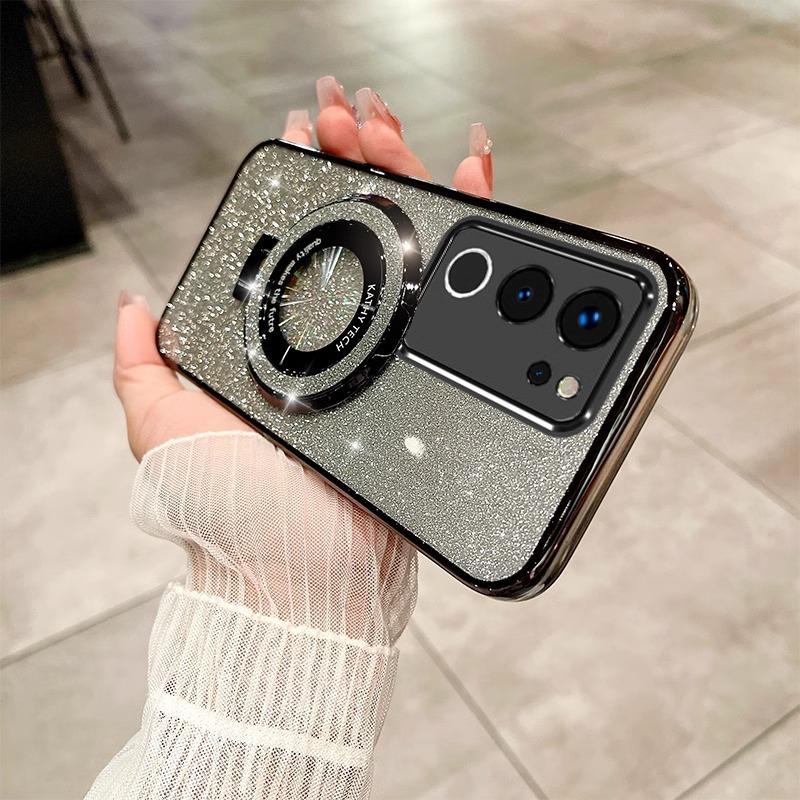 

Роскошный чехол с кронштейном Glitter Case для vivo Y28 Y200 V21 V21E V23 Y76 Y73 Y53S Y51 Y36 Y35 Y33S Y31 Y22 Y21 Y20 Case Holder Cover V21 чёрный