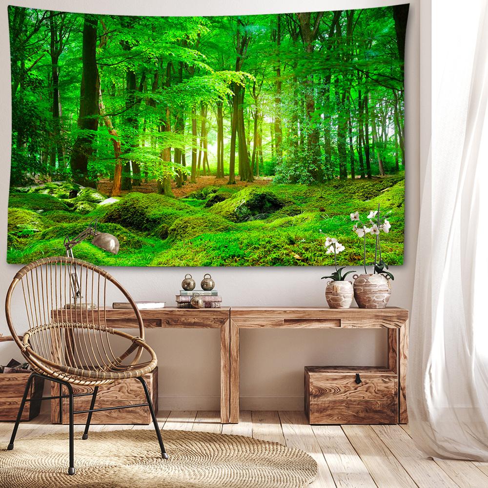 1pc, Jungle Trees & Grass Tapestry, 126x71inch, Polyester Wall Hanging, Soft and Flat Fabric, No Power Needed, Woven, Natural Style Room Decor, Living