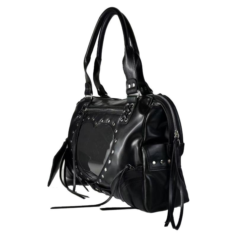 Small-scale Retro Motorcycle Large-capacity Rivet Commuter Tote Backpack with Shoulder Strap and Crossbody Design
