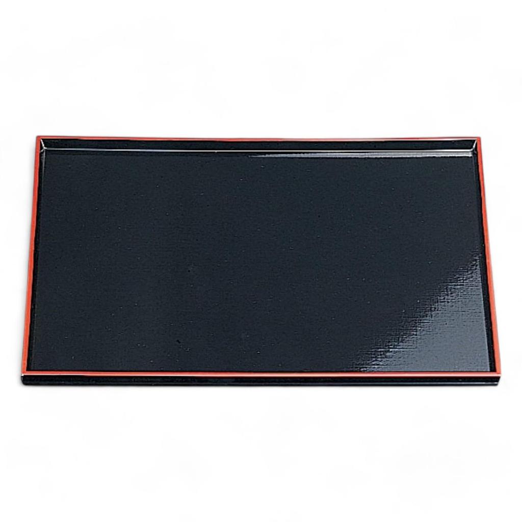 Tray Black with Red Lacquerware Made In Japan J-kitchens 4-shaku (1.4m) Cloth-patterned (Tray) Top, Non-Slip, 42cm, (ABS Resin),