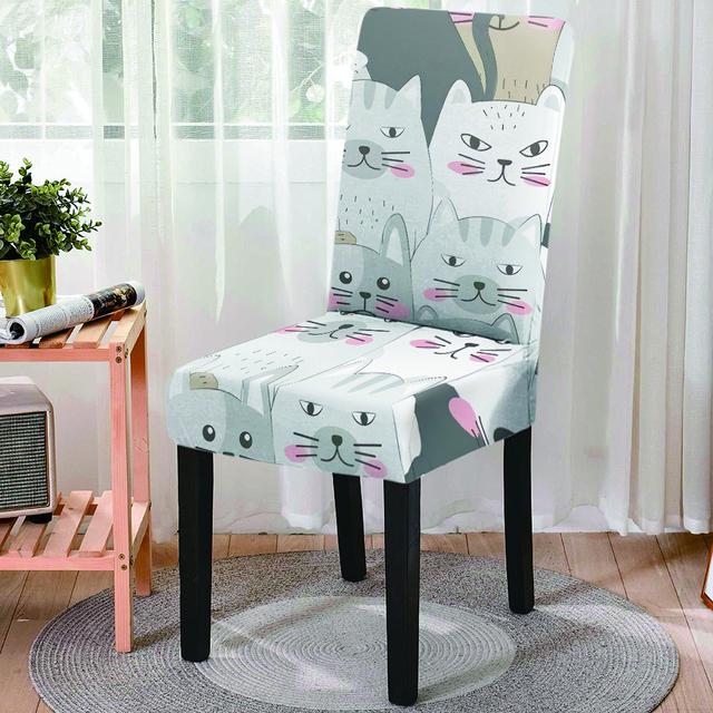 Süßes Haustier-Hundekatze-Muster, Cartoon-Stil, staubdicht, hohe Rückenlehne, Stretch-Bürostuhlschutz, elastische Sitzbezüge für Esszimmer
