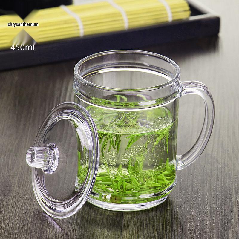 Large-Capacity, High-Temperature Resistant Glass Teacup with Handle and Lid for Men
