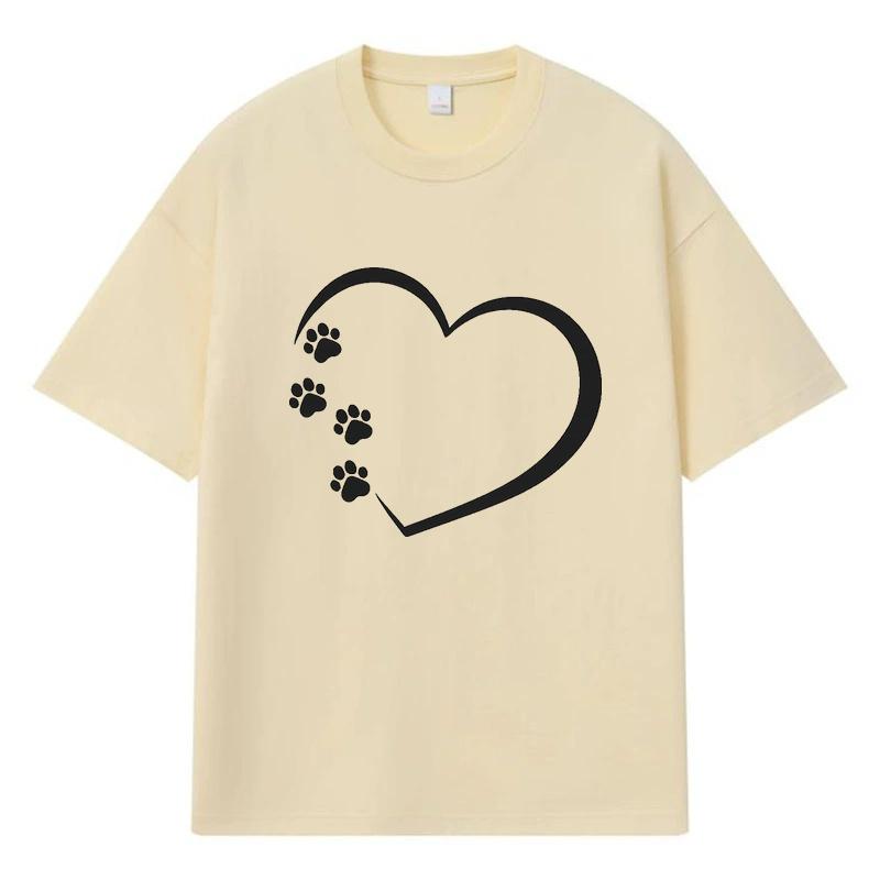 2026 Heart Shape with Paw Prints Printed Graphic Y2k Harajuku Streetwear 100% Cotton T Shirt Casual Oversized Summer Men T-shirt