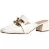 Fashion Cover Toe Chain Decoration Womens Half Slippers Outdoor Slides Med Heeled Mules Shoe   Luxury Square Heel