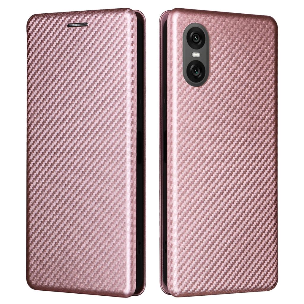 For Sony Xperia 10 VI Case with Card Holder Carbon Fiber Texture Leather Phone Cover