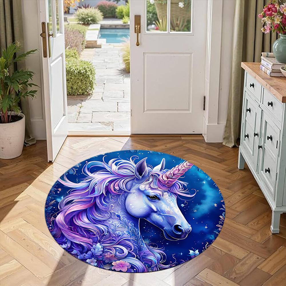 Unicorn Round Area Rug Suitable for Game Room Hallway Balcony Decorate room Antislip Round Carpet Decorate Offices Best for Christmas