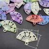 30pcs Mixed Color Acrylic Fan Pendant, Ancient Style Hollow Fan DIY Mobile Phone Case Hairpin Jewelry Accessories