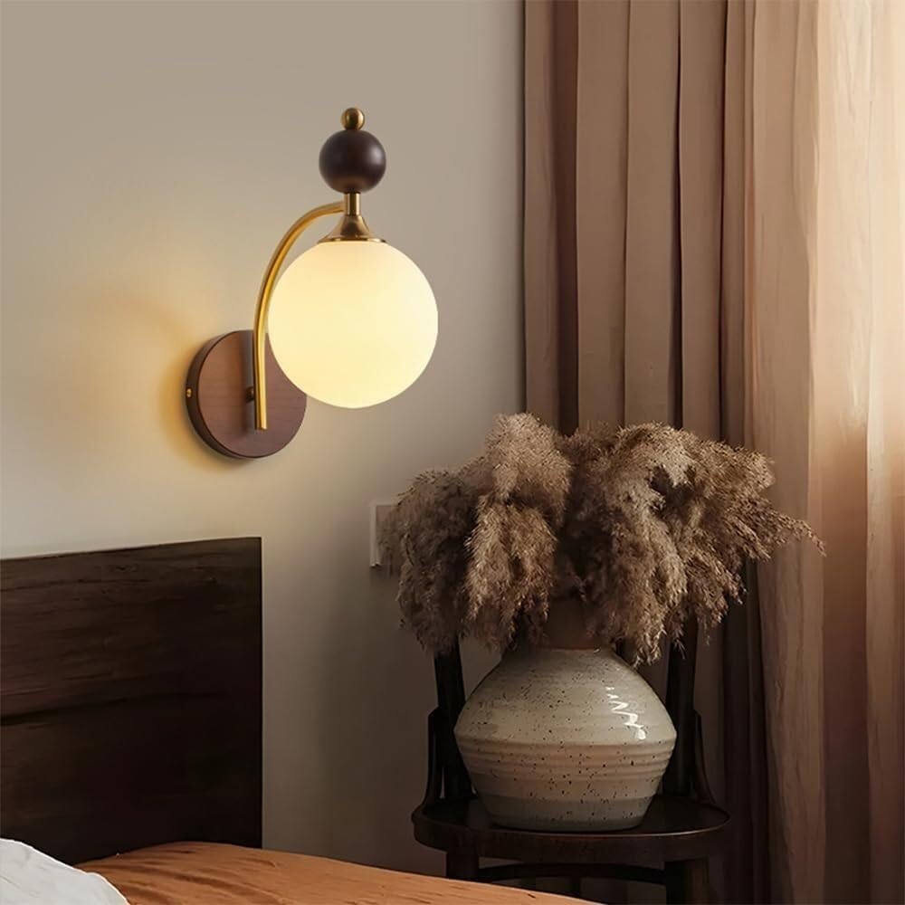 Innen Globus Glas Wandleuchte Schirm Retro Holz Wandleuchte Modern Minimalistisch Nachttisch Wandlampe Mid Century Nordische Wandmontierte Laterne für Wohnzimmer