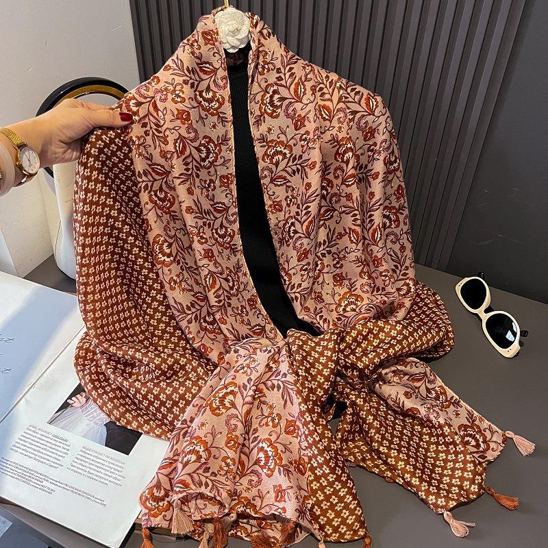 

180*90Cm Winter Thick Viscose Scarf Patchwork Floral Tassel Cotton Shawls And Wraps Pashmina Stole Bufandas Muslim Sjaal