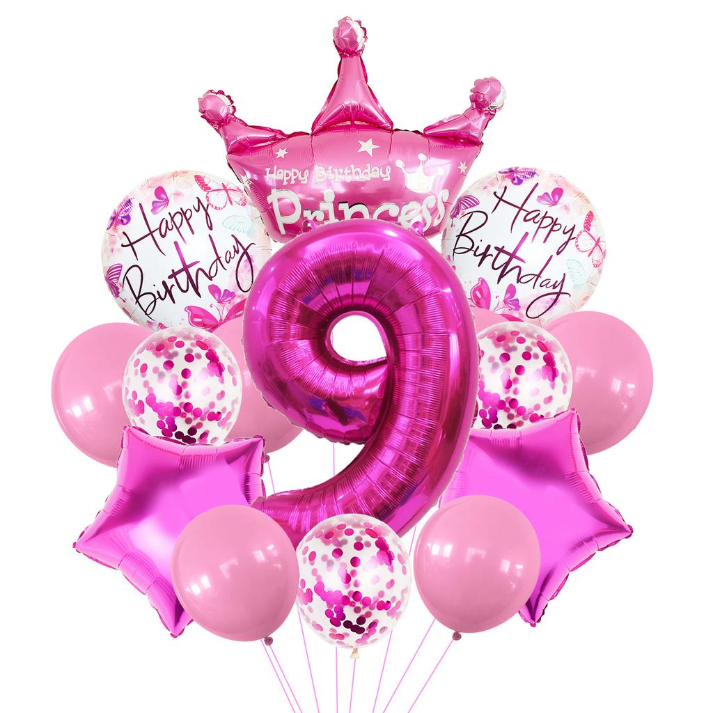 Rose Red Crown Aluminum Film Balloon Set Baby Birthday Party Balloon Birthday Digital Baby Shower Arrangement