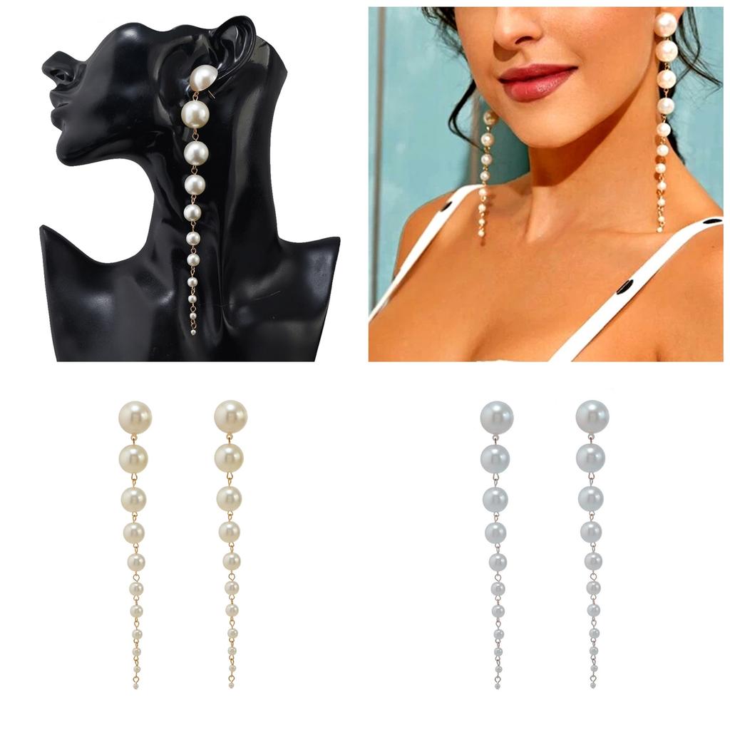 Handmade Earrings Pearls Tassels Earrings Women Long Dangle Earrings Pearls Texture Suitable for Party and Weddings