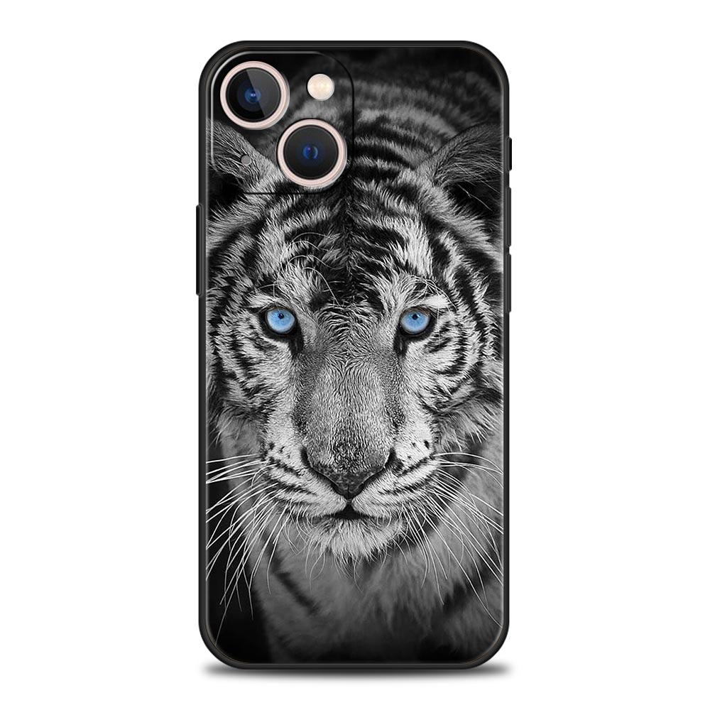 Tiger Lion Leopard Luxury Phone Case For iPhone 13 15 14 12 11 Pro MAX XR X SE XS 7 8 Plus Silicone Black Protection Cover