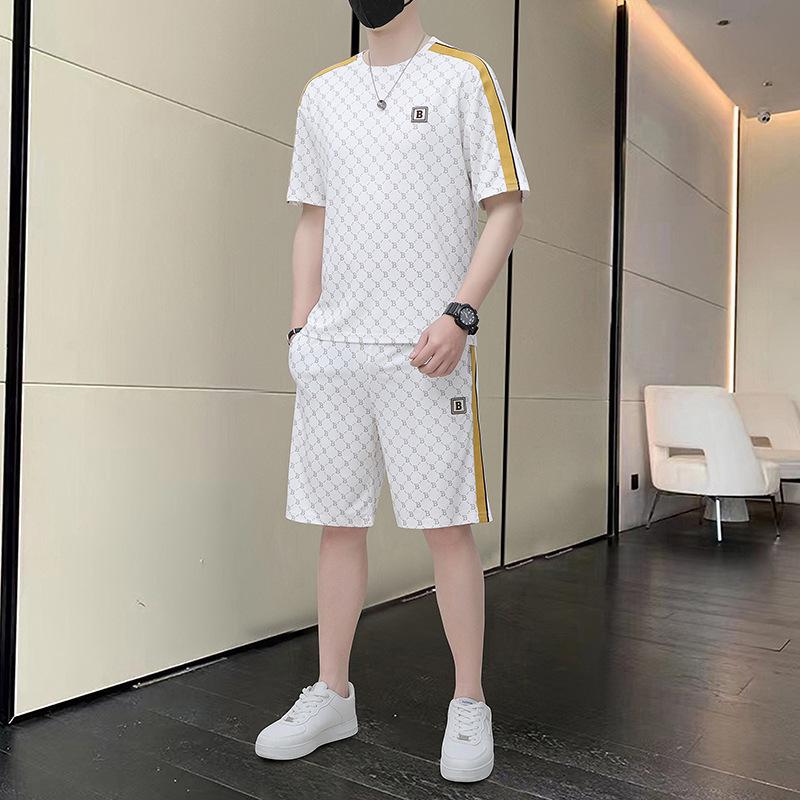 

Мужской модный летний повседневный спортивный костюм — рубашка с короткими рукавами и шорты для подростков. 3XL белый